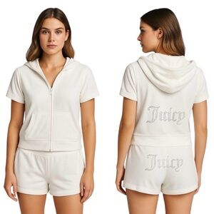 Juicy Couture Iconic OG Big Bling Velour Hoodie Shorts Tracksuit Set
